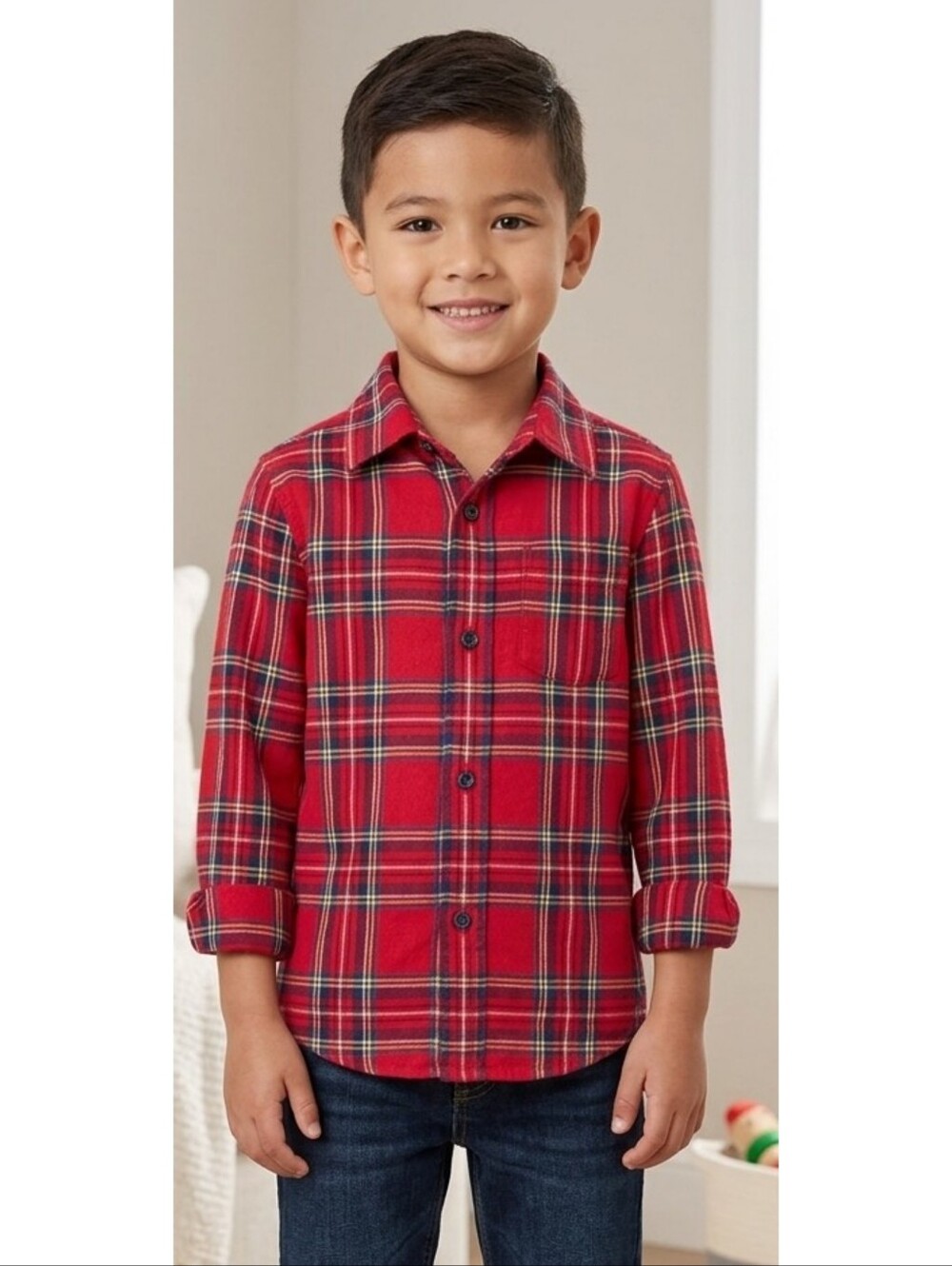 Children's Place Red Plaid Button Down shirt Size S (5/6)